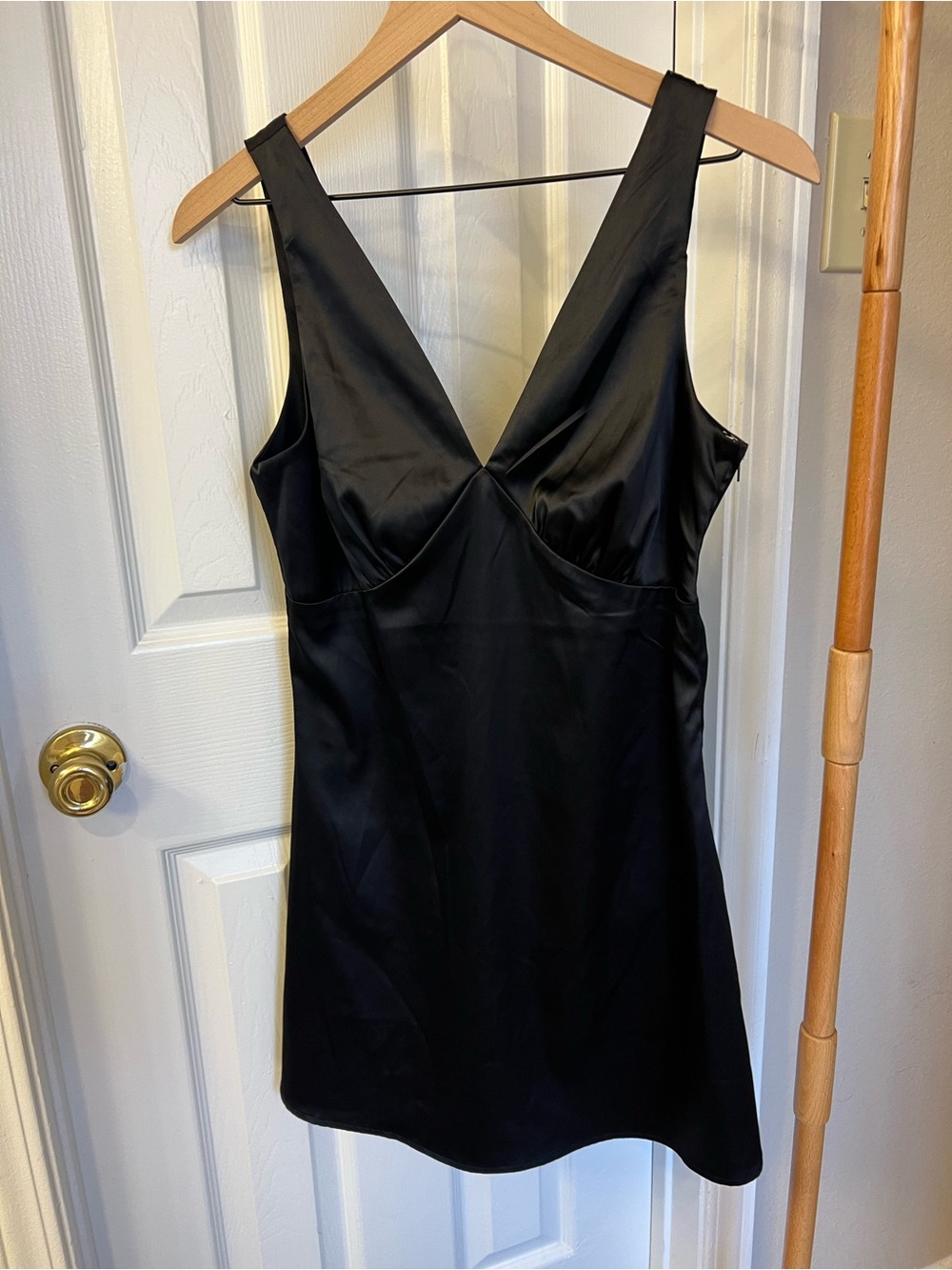 Francesca's Collections Black Satin V-Neck Chemise